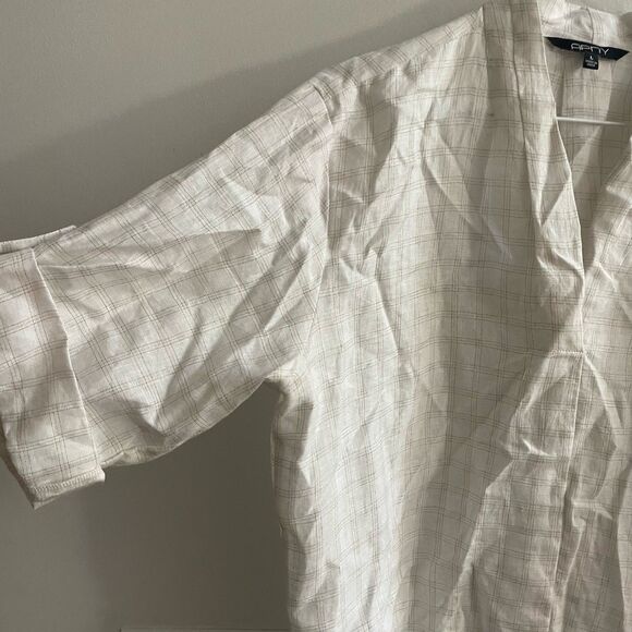 APNY Ivory 100% Linen Short Sleeve Top Check L Womens Old Money Classic Preppy - Picture 4 of 9
